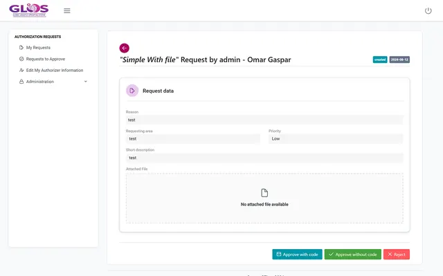 Captura de Authorization Requests: solicitud pendiente de aprobación